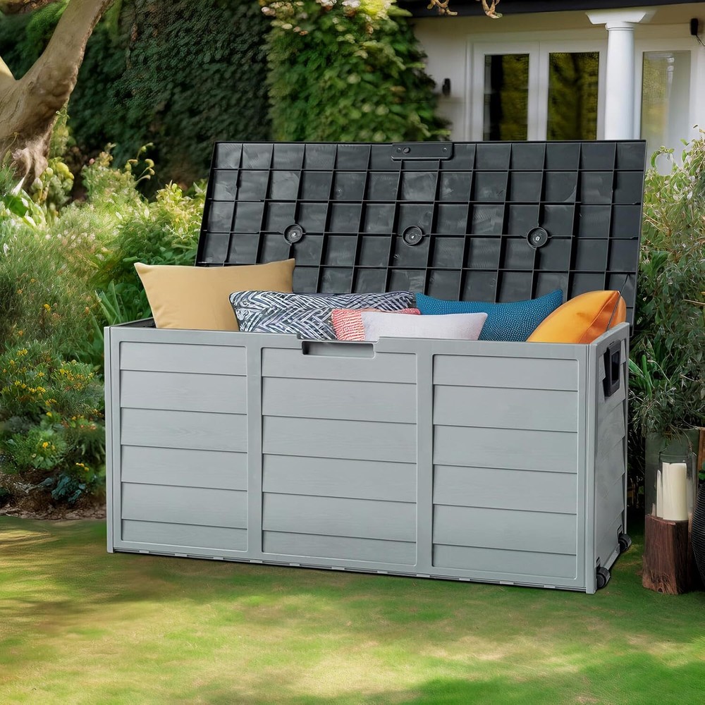 75Gal Deck Storage Box,Durable Storage Container Bin w/Lid, Store Patio Cushions
