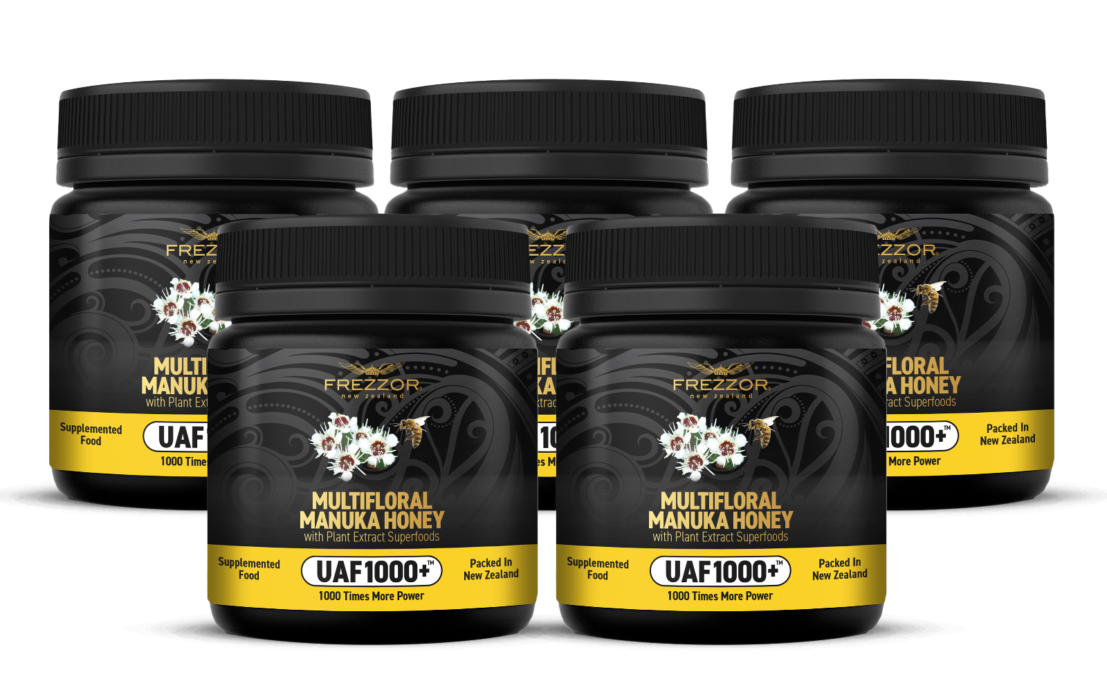 FREZZOR NEW ZEALAND MULTIFLORAL MANUKA HONEY Cold & Flu Symptom Relief 5 Jars