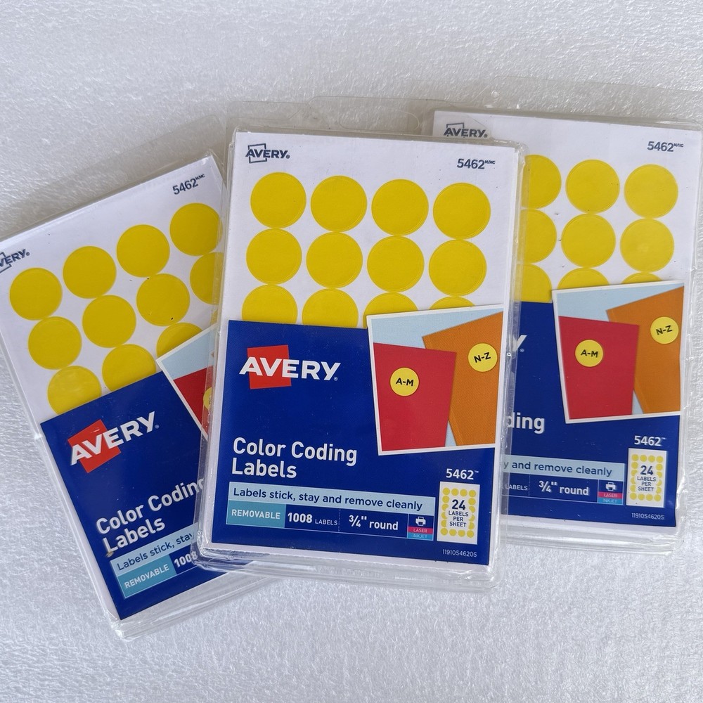 3-Pack! Avery Dennison Ave-05462 Round Color Coding Label - 0.75" Diameter
