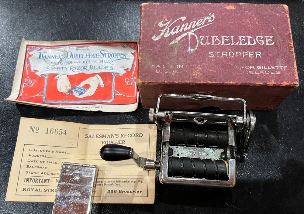 VTG KANNER'S DUBELEDGE STROPPER Gillette Razor Blade hone sharpener Complete