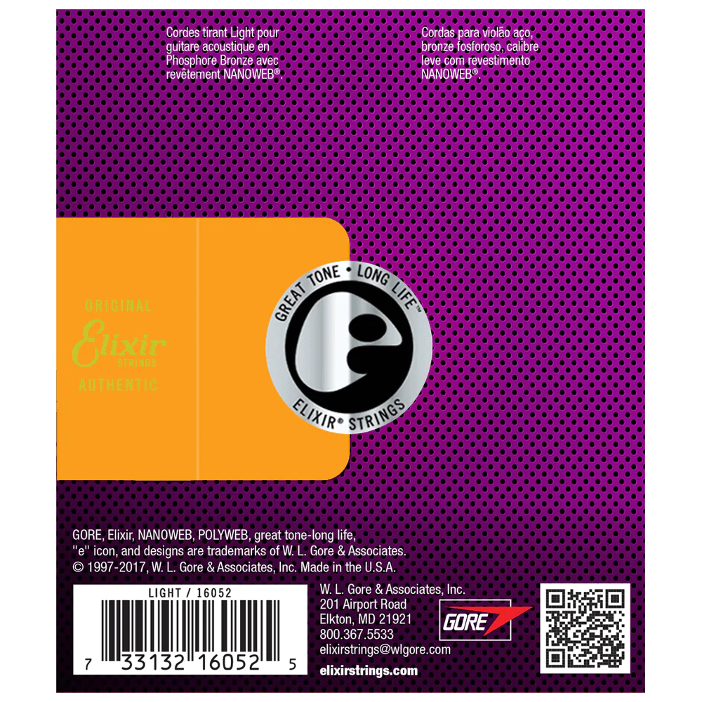 6 Sets! Elixir NANOWEB Phosphor Bronze Acoustic — 16052 Light .012-.053