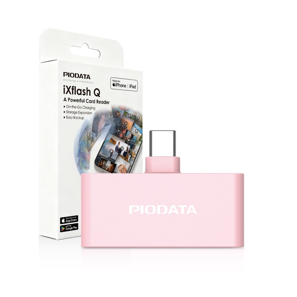 PioData Micro SD Card Reader for USB C iPhone Android, Passthrough Charging Pink