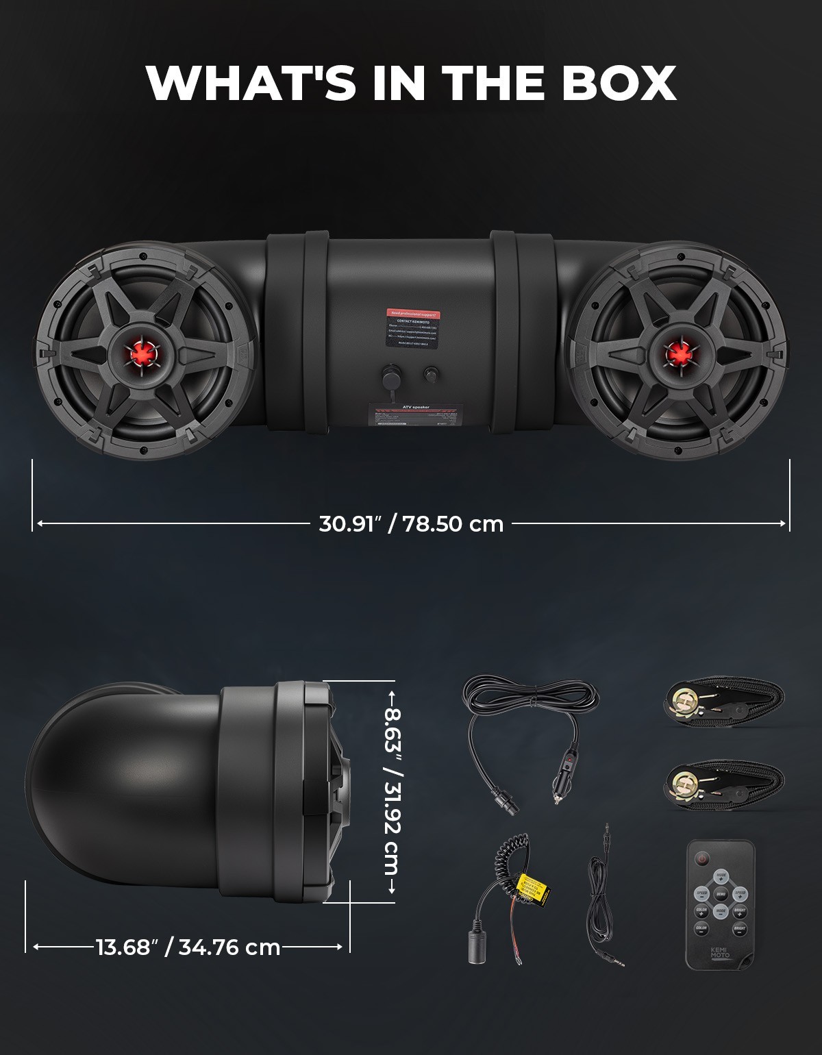 ATV 8-Inch Tube Speaker Audio Systems Bluetooth for Cforce Outlander Sportman