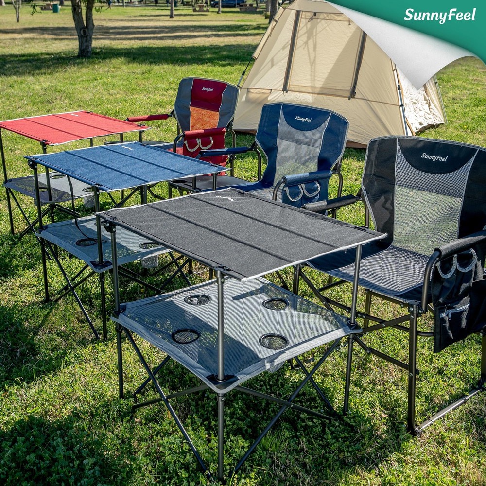 Folding Camping Table- Collapsible Portable Beach Table with 4 Cup Holders & ...