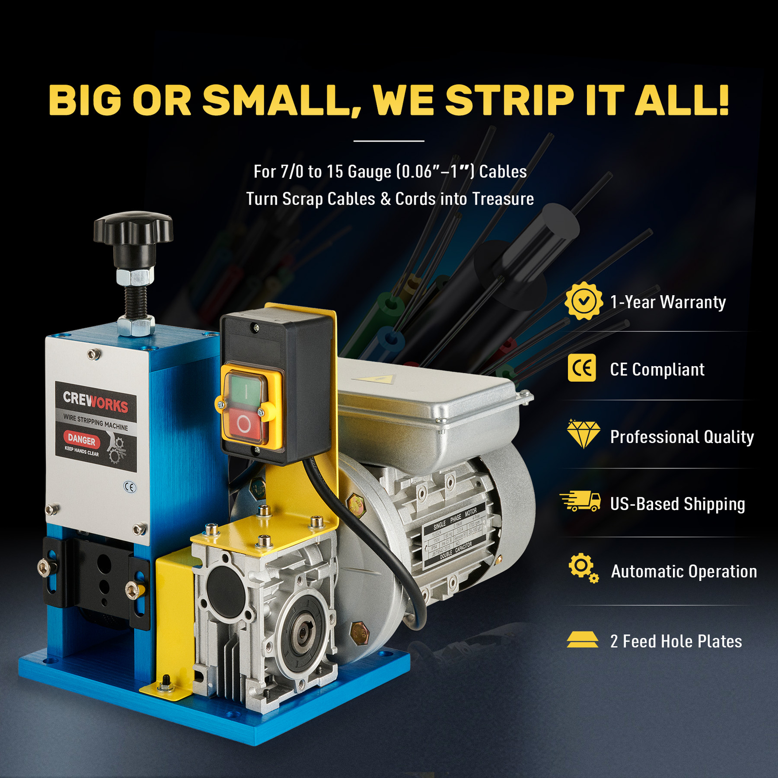 CREWORKS Electric Powered Wire Stripping Machine Cable Stripper Metal Recycle