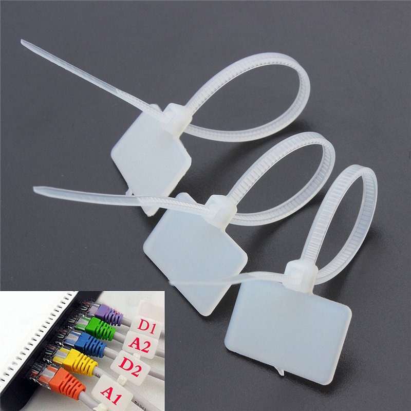 100pcs White Plastic Nylon Mark Tags Label Sticker Cable Zip Ties