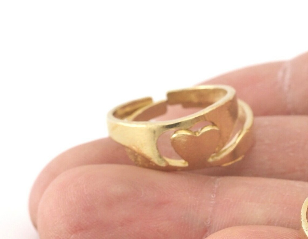 Heart Adjustable Ring sets Raw brass (7-9US inner size) 4273