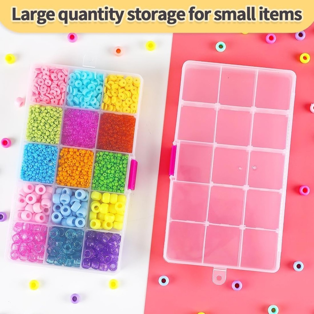 15-Grid Clear Bead Organizer Box - Customizable Plastic Storage for Crafts