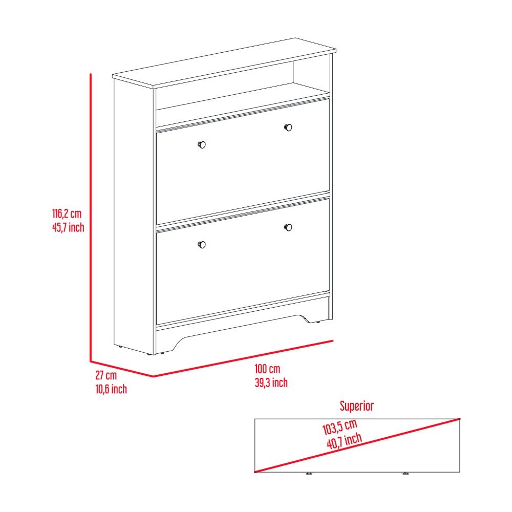 Light Oak White Storage Cabinet with 2 Shelves, Rectangular Sideboard
