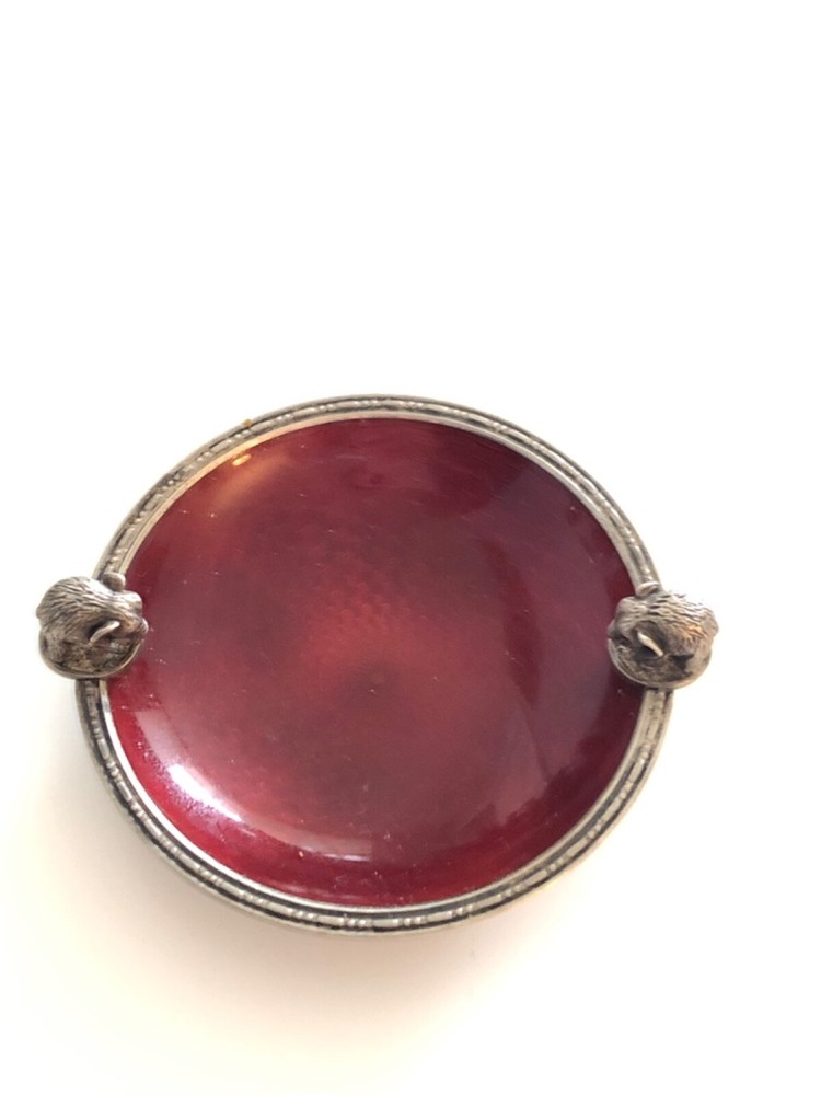 Russian silver small red enameled sweet meat dish