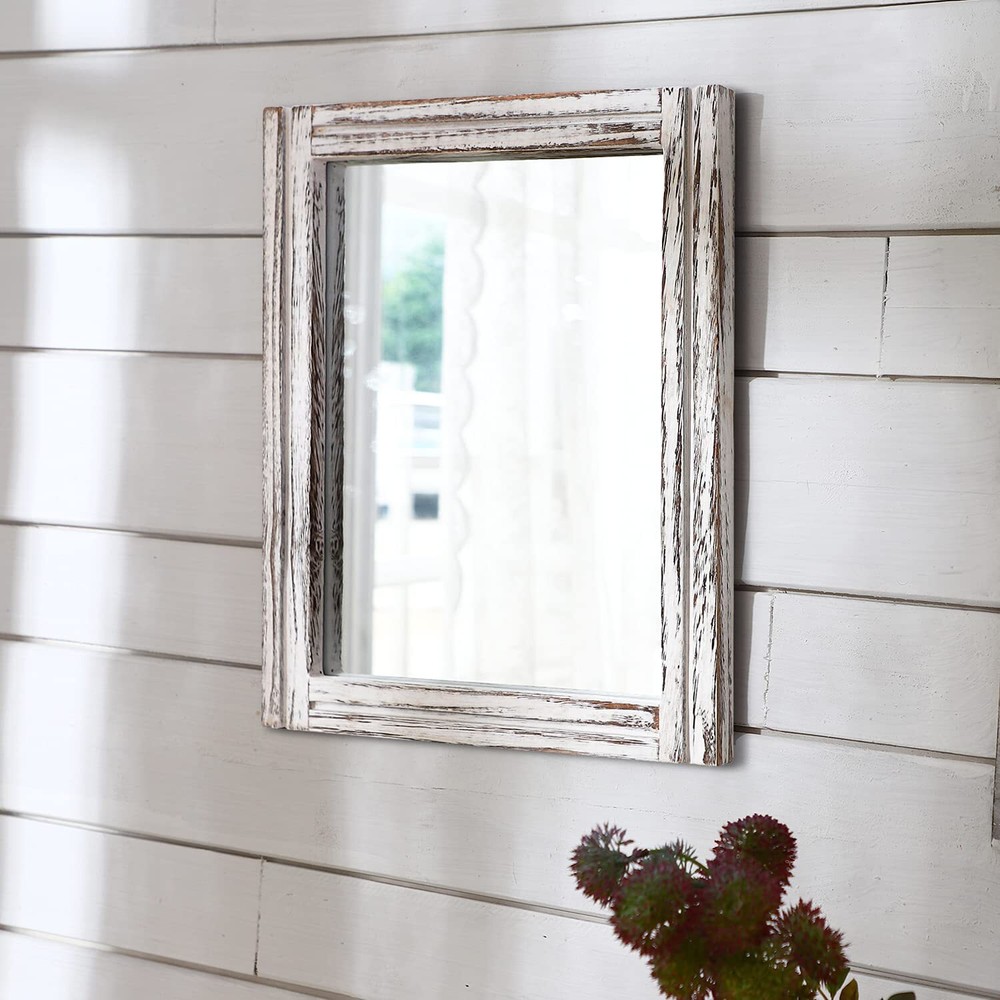 Rustic Mirror Wood Framed Wall Mirror 20"x16" Rectangle Decorative Bedroom Ba...
