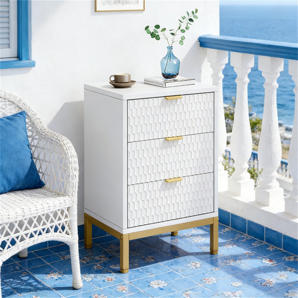 Nightstand Bedside Table Side Table with 3 Glide Drawers