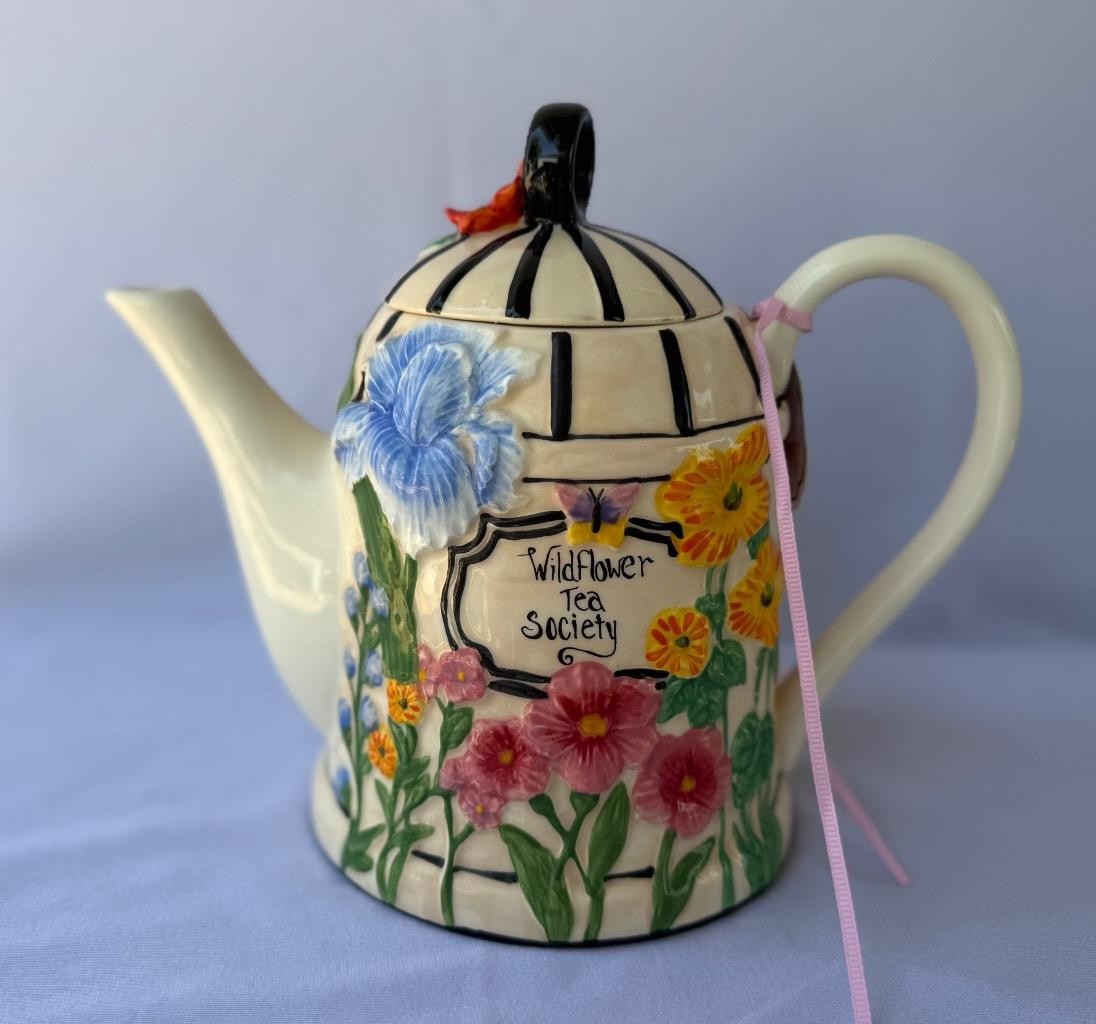 Blue Sky Clayworks Heather Goldminc Wildflower Tea Society Ceramic Tea Pot New