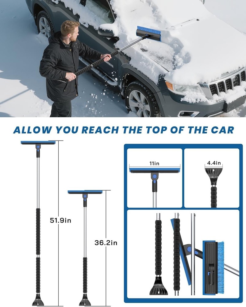 2025 Extra Long 55.7" Ice Scrapers for Car Windshield Multi-Functional Detach...