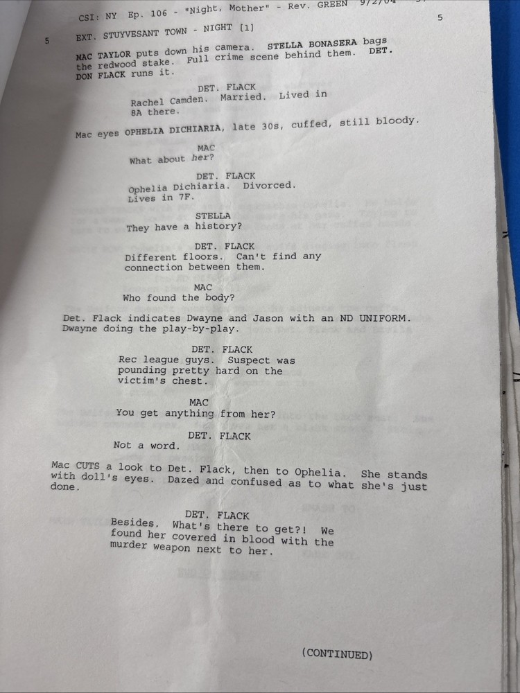 CSI NY Call Sheet & Script Order S1 Ep. 10 "NIGHT, MOTHER" Gary Sinise 2004 TV