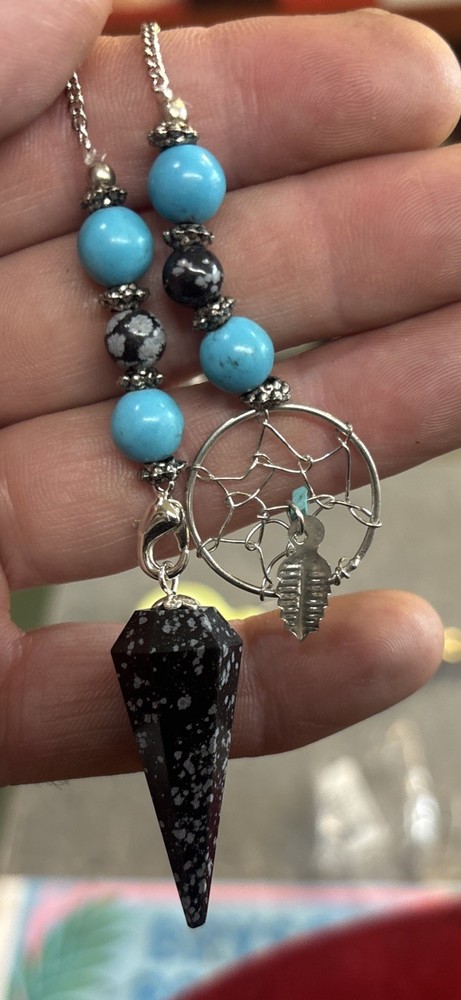 Snowflake Obsidian pendulum with Dream Catcher Chain