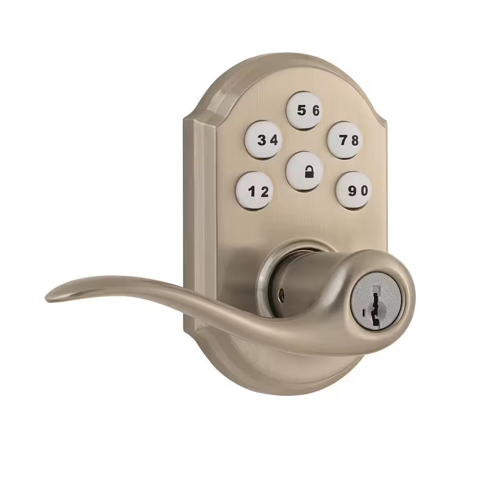 Z-Wave Smartcode Lifetime Satin Nickel Keypad Electronic Tustin Door Handle Feat