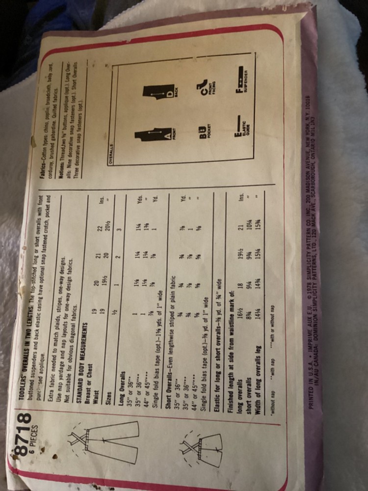 1978 VINTAGE SIMPLICITY PATTERN #8718…. Has been cut