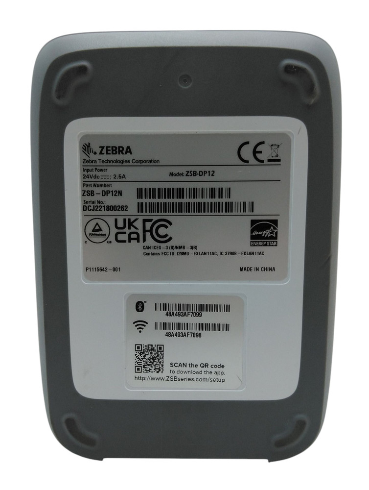 ZEBRA BARCODE LABEL PRINTER | WHITE | ZSB-DP12N | NO POWER CABLE