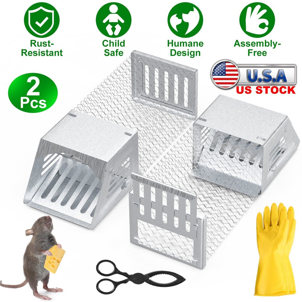 2Pcs Humane Mouse Trap Cage No Assembly Need Automatic Continuous Rat Trap