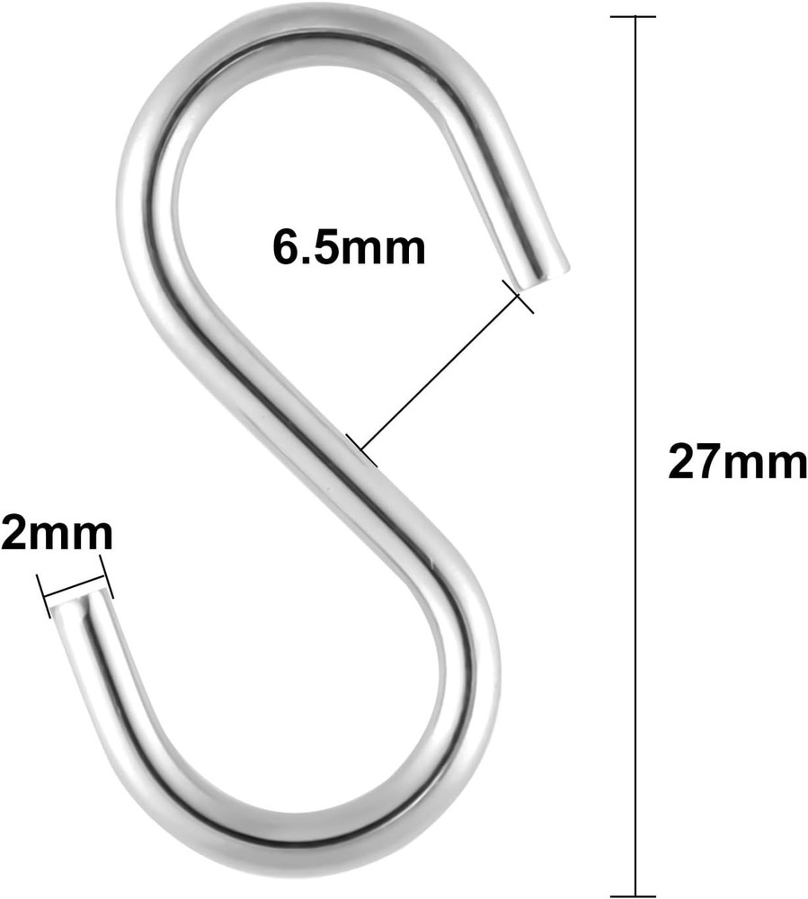 Versatile 100 Pack 1 Inch Mini S Hooks - Rust Resistant Silver Hooks for Crafts