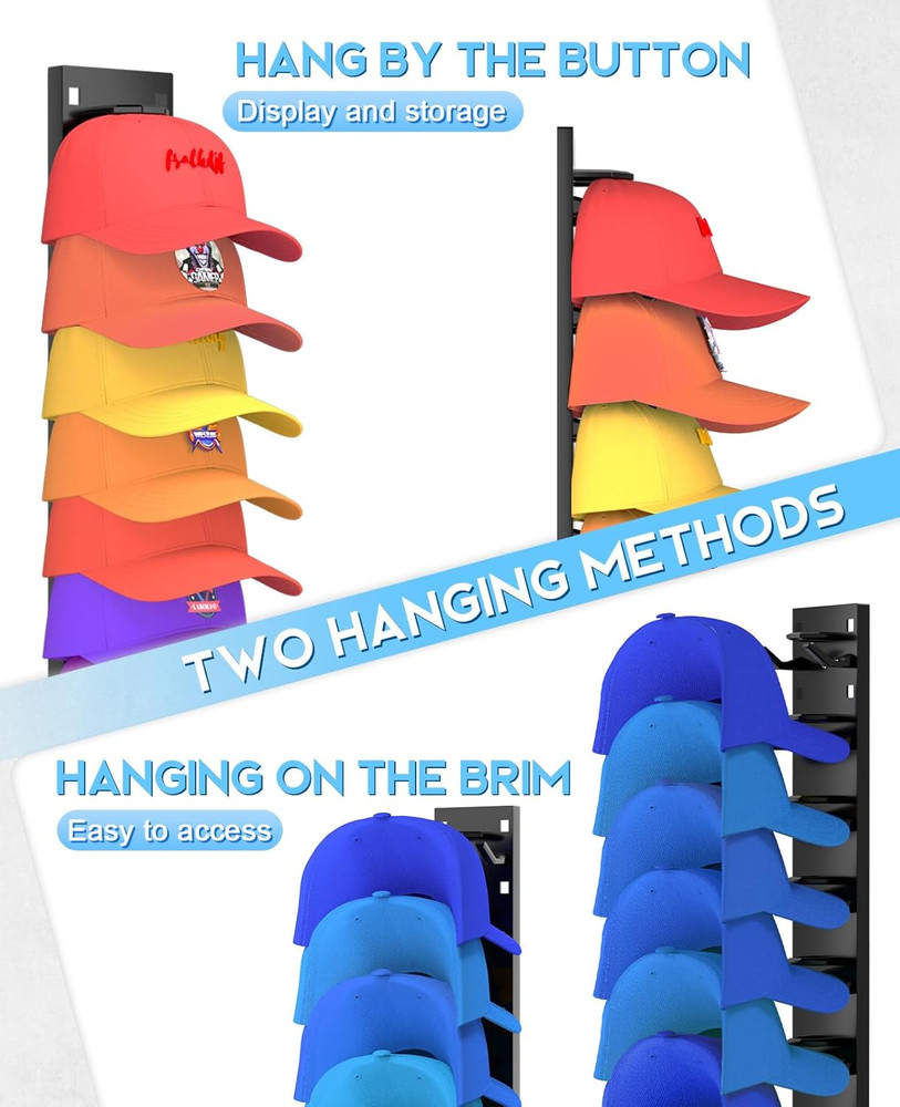2 Pack Hat Organizer for Baseball Caps, Strong Adhesive Hat Rack for Wall, Multi