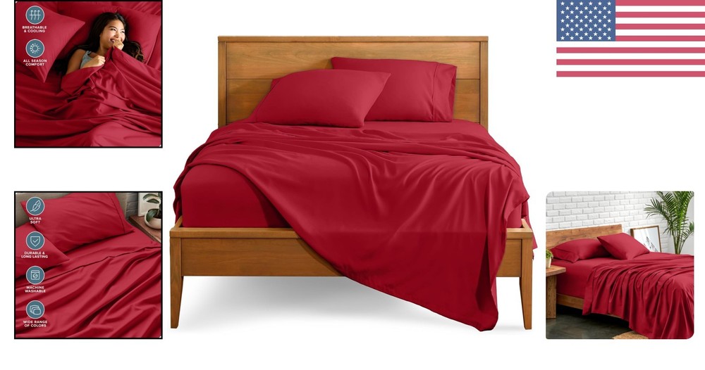 Deep Pocket Queen Bed Sheets - 1800 Thread Count Microfiber - Luxurious Red