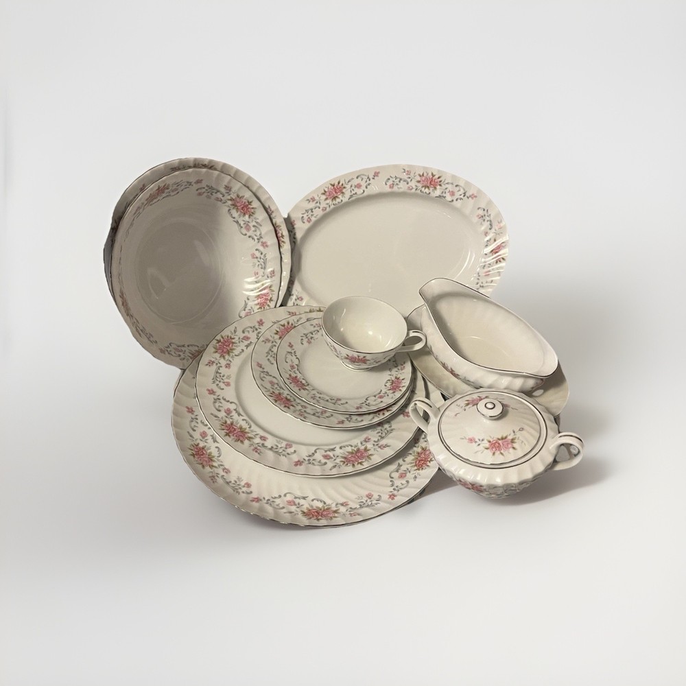 Place setting for 12 Lovely Bone China Anne Pattern