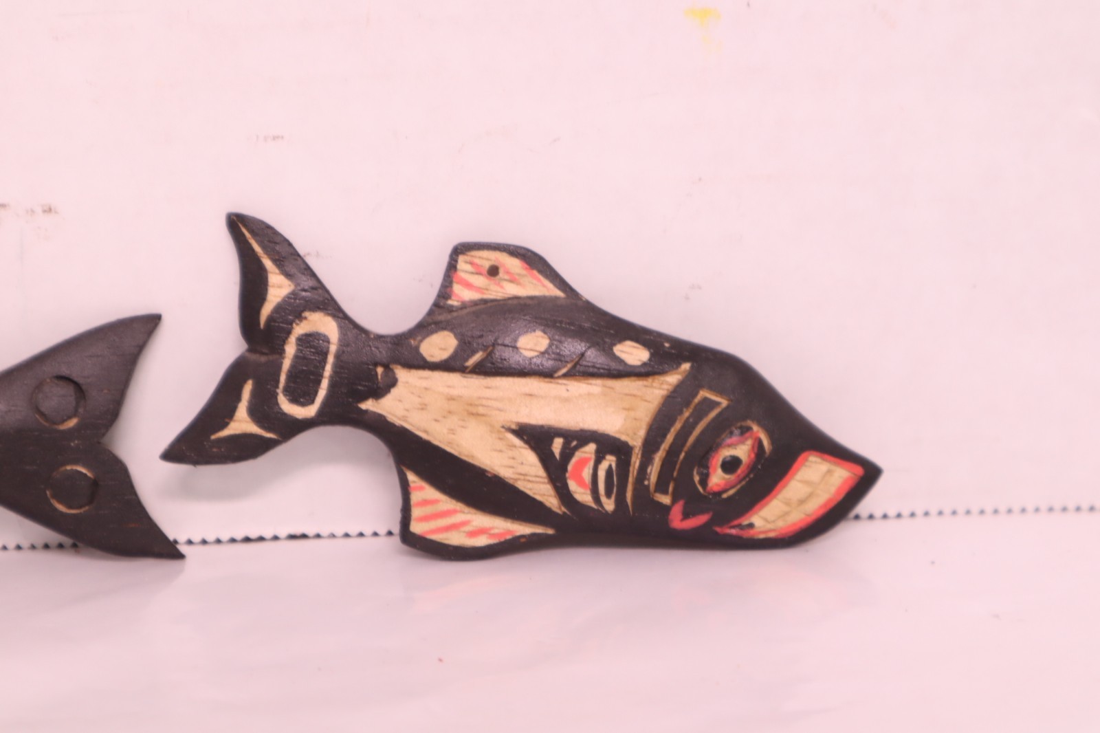 2 Northwest Coast Wood Carving Whale Salmon Fish Plaques Totem Native American