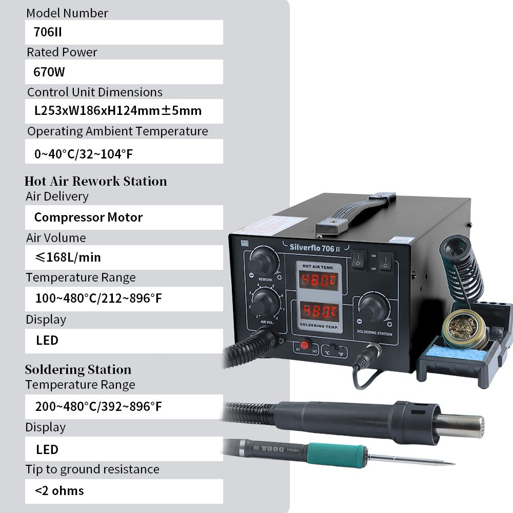 670W 706-II Soldering Station T12 2 in 1 LCD Hot Air Rapid Heating Welding Tools
