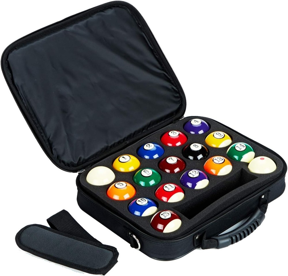 Secure Pool Balls Carrying Case with Extra Accessory Space - Nylon Sturdy Design