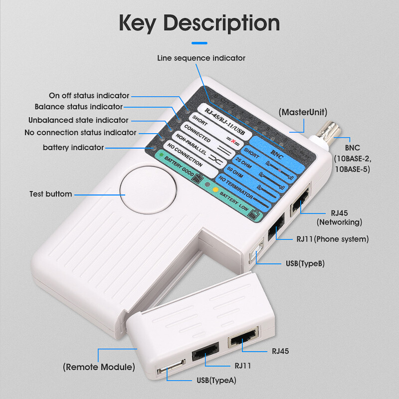 Remote RJ11 RJ45 USB BNC LAN Network Cable Tester for LAN Cable Tracker Detector