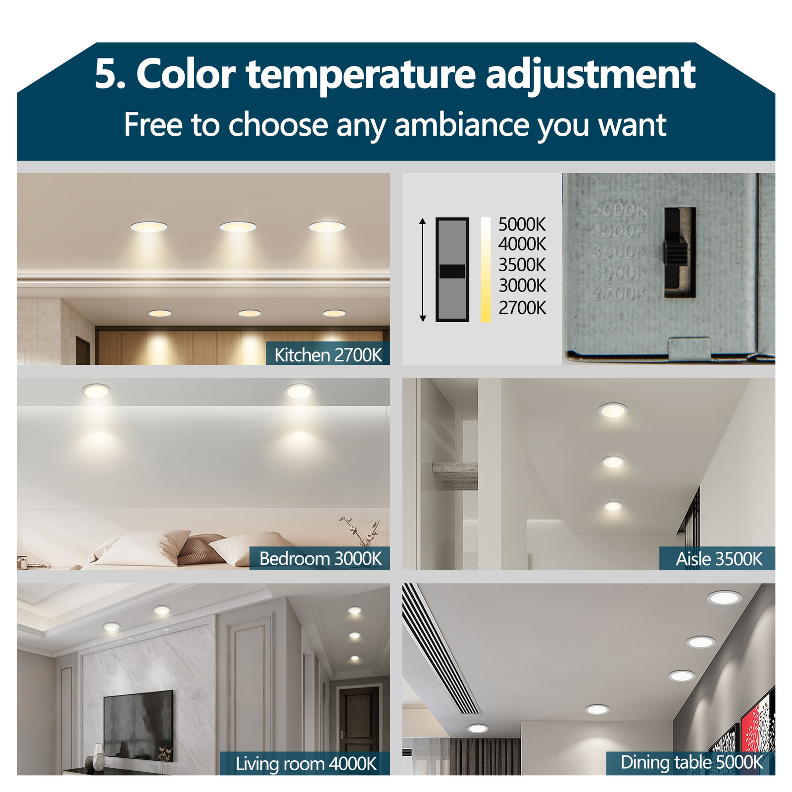 12 Pack 6 Inch 5CCT LED Recessed Ceiling Dimmable Panel Light with Junction Box