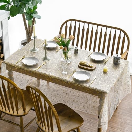 Gauze Tablecloth 60x84 Inch Rectangular, 60" x 84" (Rectangular) Beige Gold