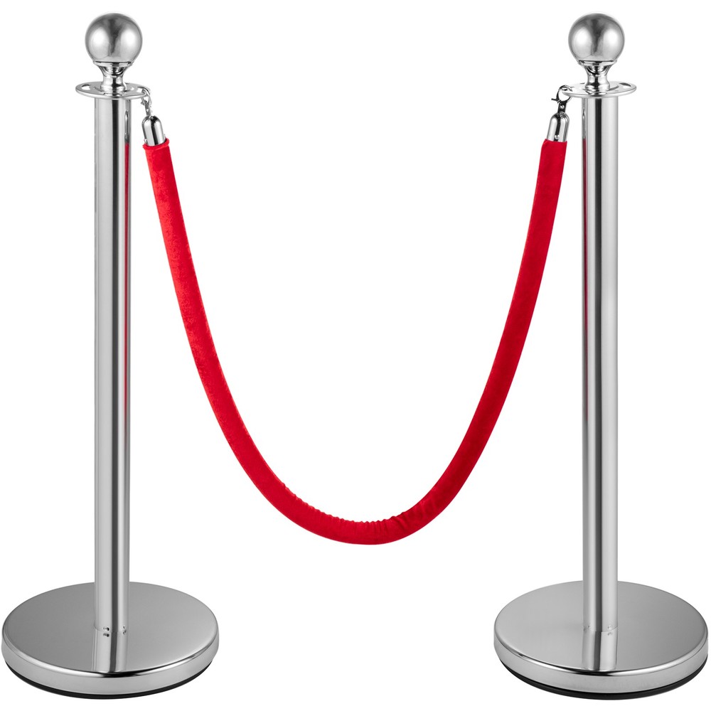 Uimoso 6PCS Red Rope Stanchion Silver Post Crowd Control Queue Barrier