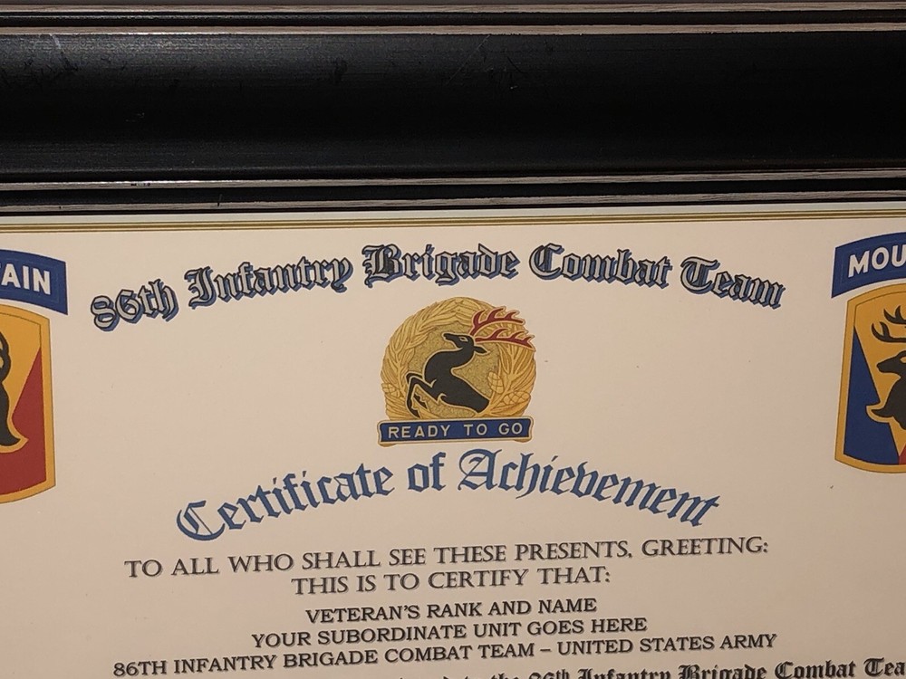 86TH INFANTRY BRIGADE COMBAT TEAM - COA / (COMMEMORATIVE CERTIFICATE)