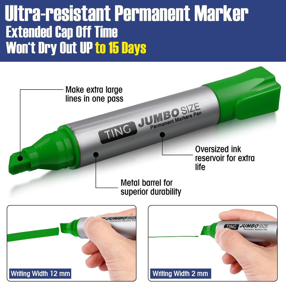 Fuutreo 16 Pcs Jumbo Size Permanent Markers Bulk Large Chisel Tip Permanent