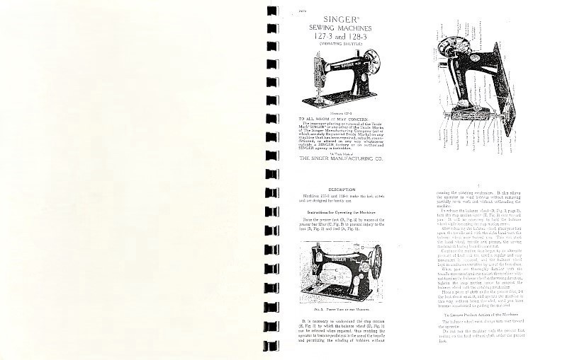 New Copy Instruction Sewing Machine Manual for SINGER 127 +
