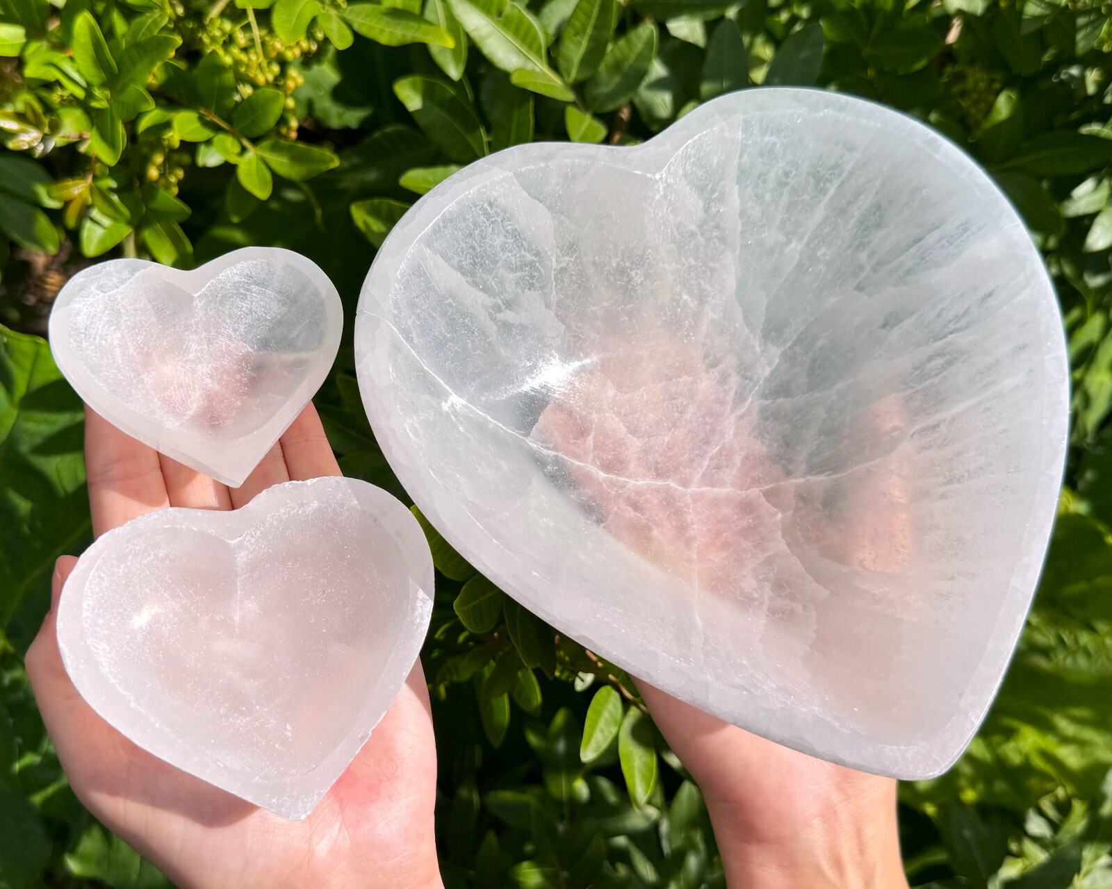 Polished Selenite Charging Bowls: Round, Moon, Hexagon & Heart Shape (Cleansing)