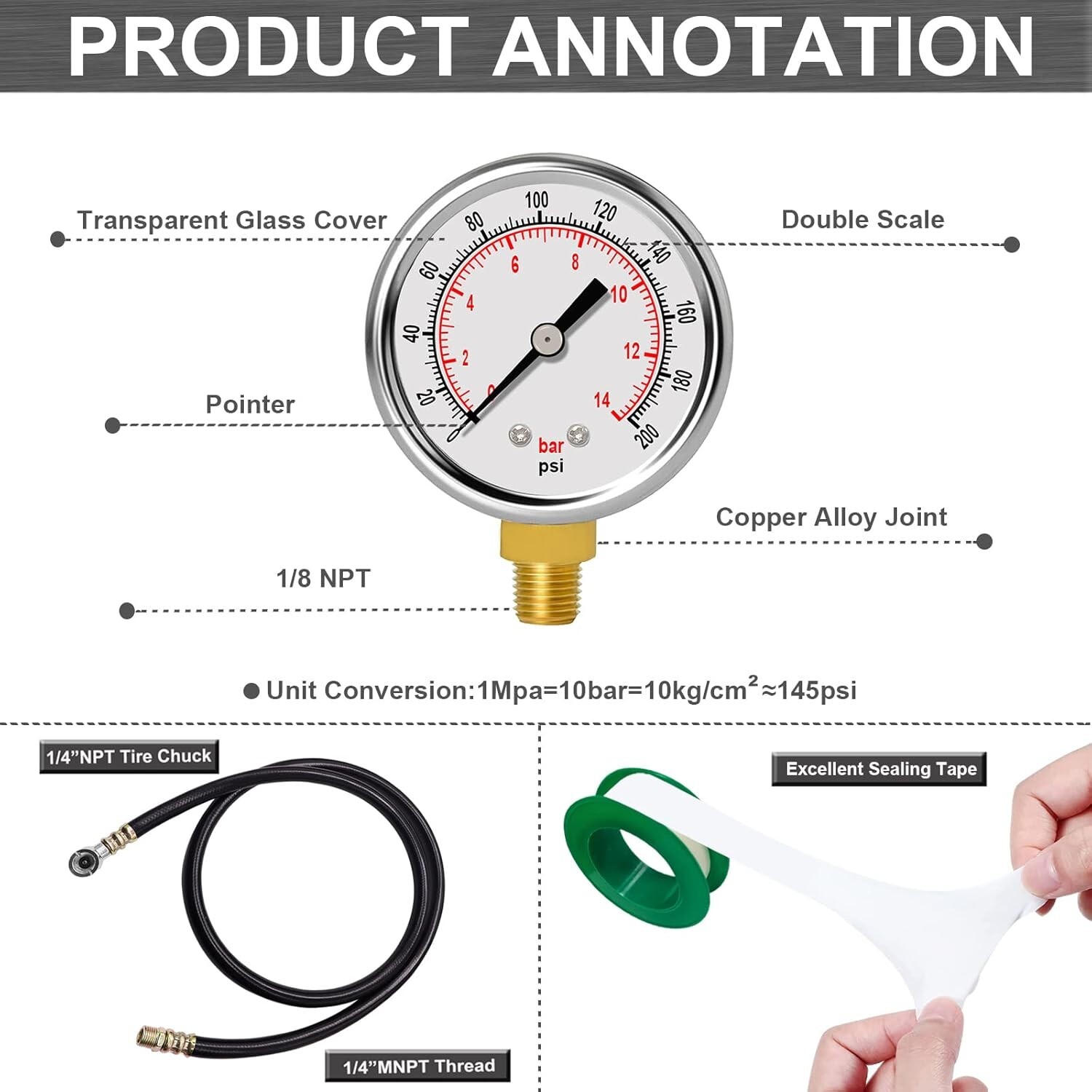 Air Tank Repair Kit Air Tank Valve Kit with Gauge, Come with 2" Pressure US NEW
