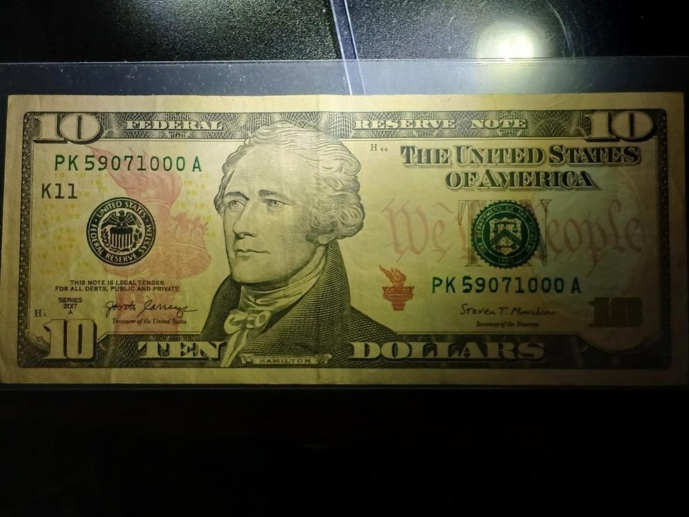 10 Dollar Bill Circulated, Bleed numbers Ink Error