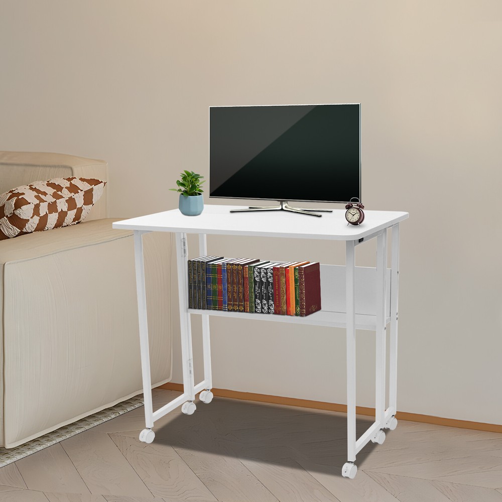 Foldable Computer Desk With Wheels Folding Desk Folding Desk With Storage Shelf