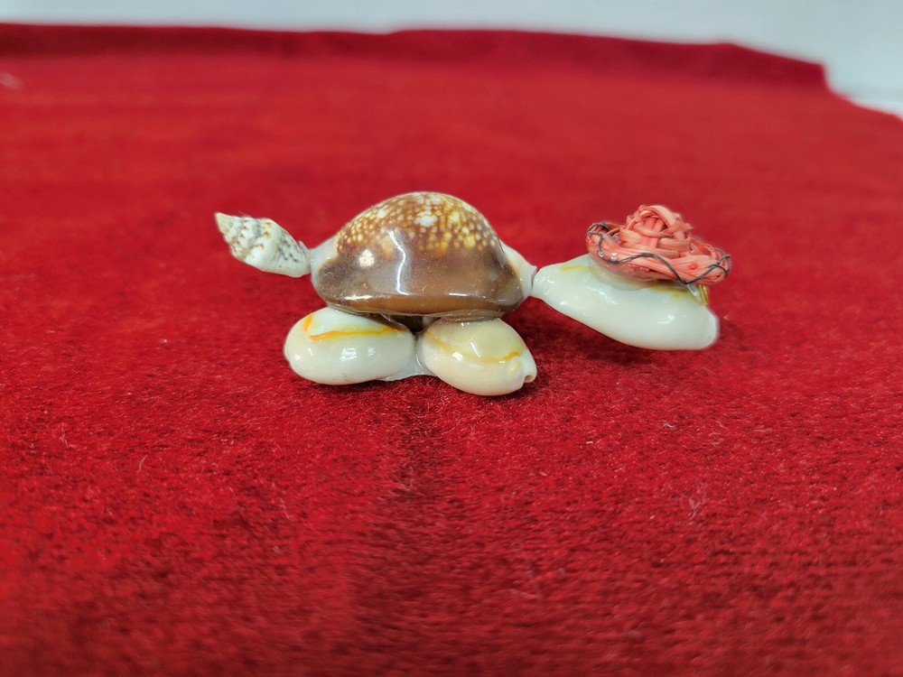 Vtg Tiny Shell Turtle With Red Hat And Glasses 2.5"
