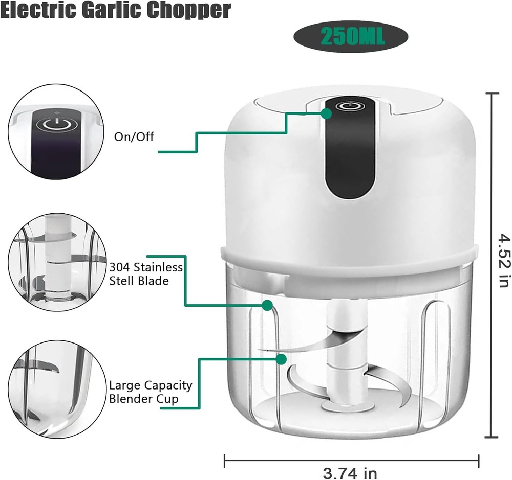Electric Mini Garlic Chopper 250ML USB Rechargeable