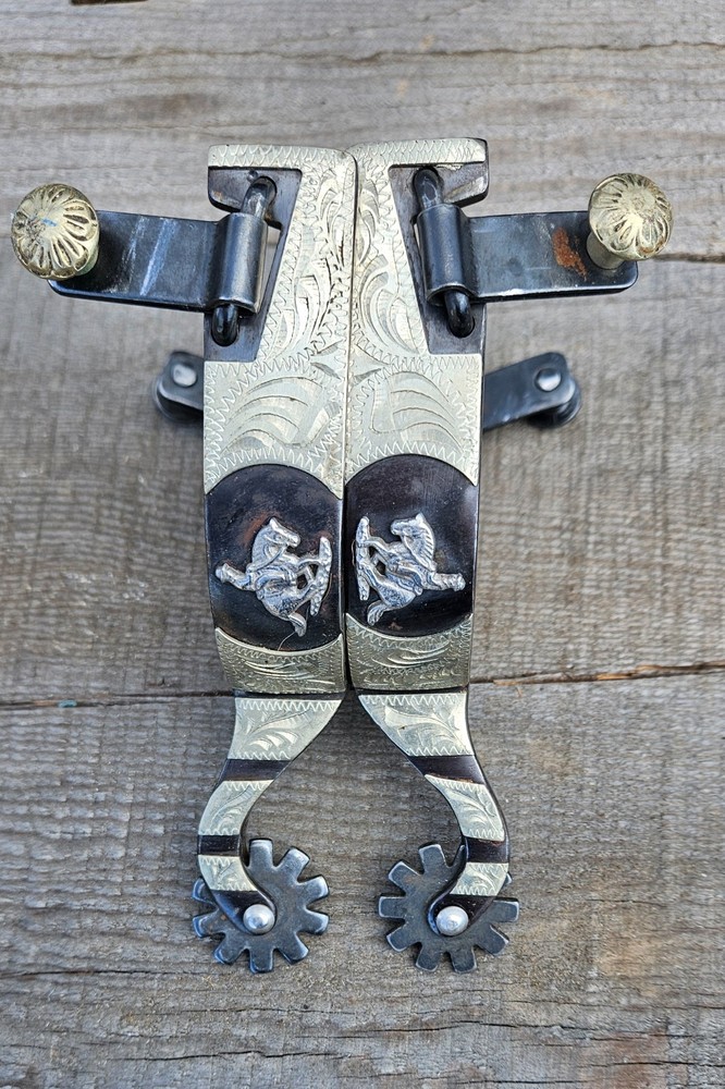 Offset Reining spurs with german silver ornamentation