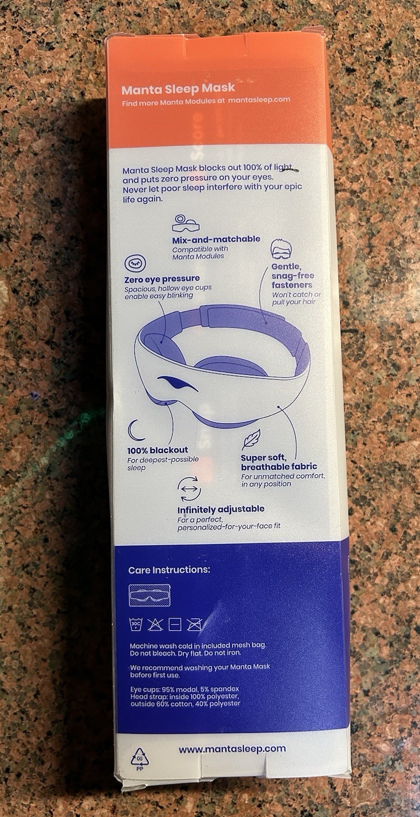 Manta Sleep Mask, 100% Blackout, Super Soft, Zero Eye Pressure. Color: Gray. New