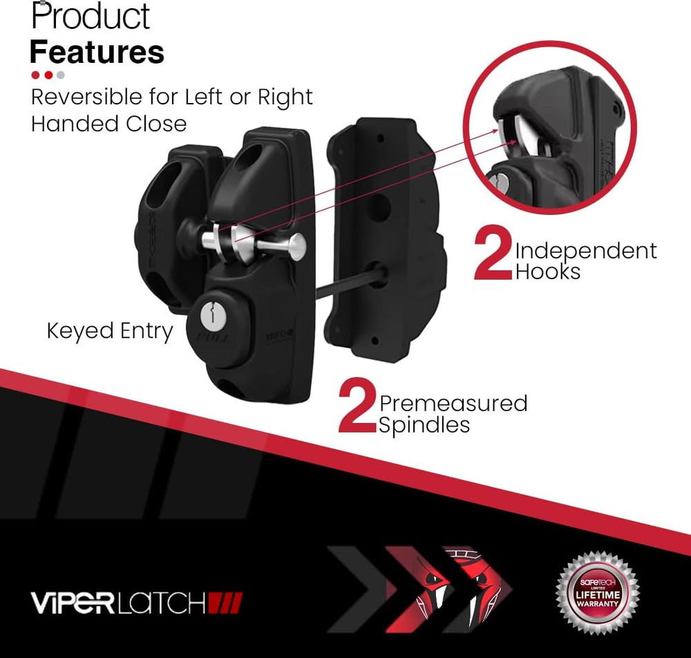 Safetech Hardware Viperx2 Gravity Gate Latch | Two-Side Entry Keyed | 2 Independ