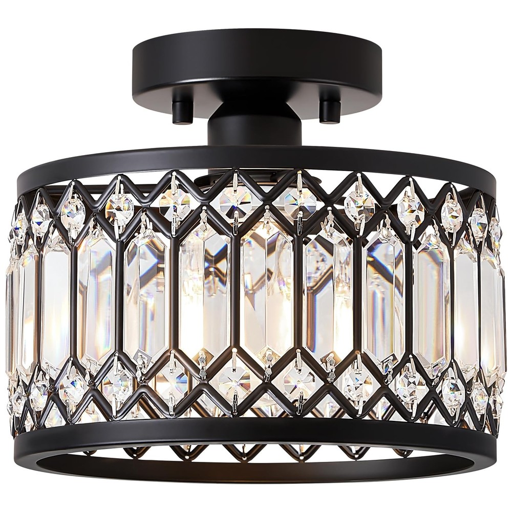 Crystal Black Ceiling Light, Modern Semi Flush Mount Ceiling Lighting Fixture...