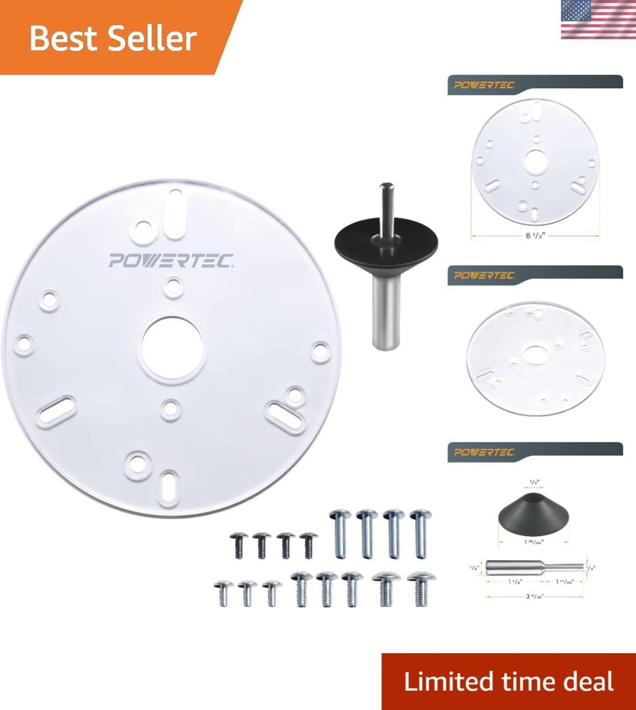 6-1/2" Universal Router Base Plate with Centering Pin & Cone for Precision Cuts