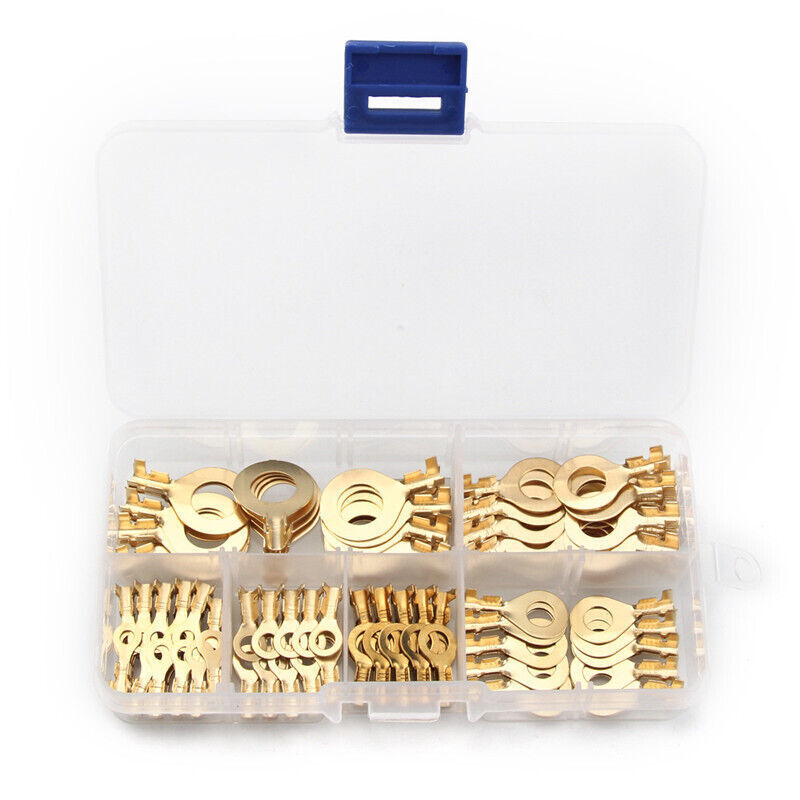 Brass Crimp Ring Terminals Kit Cable Wire Connectors Spade Electrical Set 150PCS